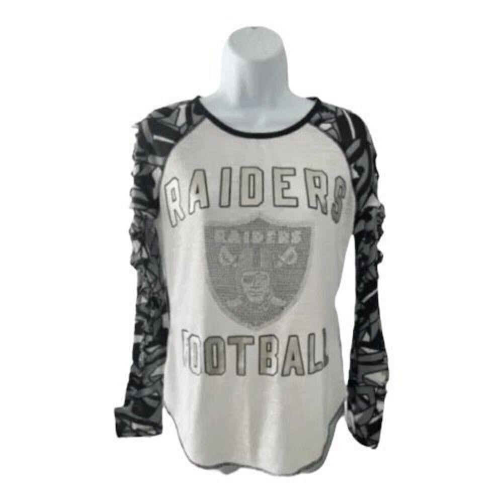 Women Oakland Las Vegas Riders Football T-Shirt Size S Long-Cut Out Sleeve Black